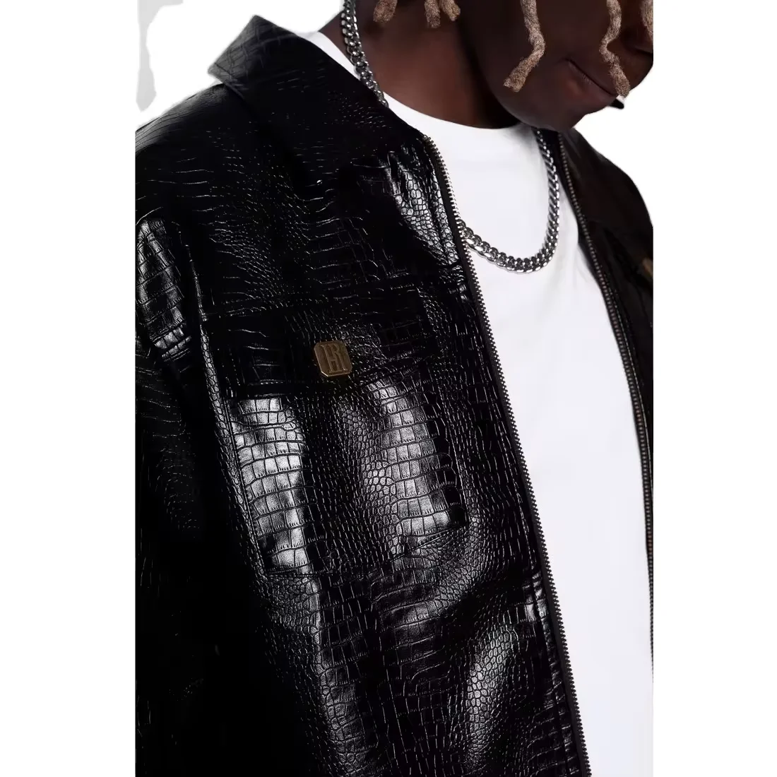 Custom Leather Jacket Man Crocodile Leather Running Jacket Coat Casual Street Wear PU Leather Windbreaker Jacket For Men