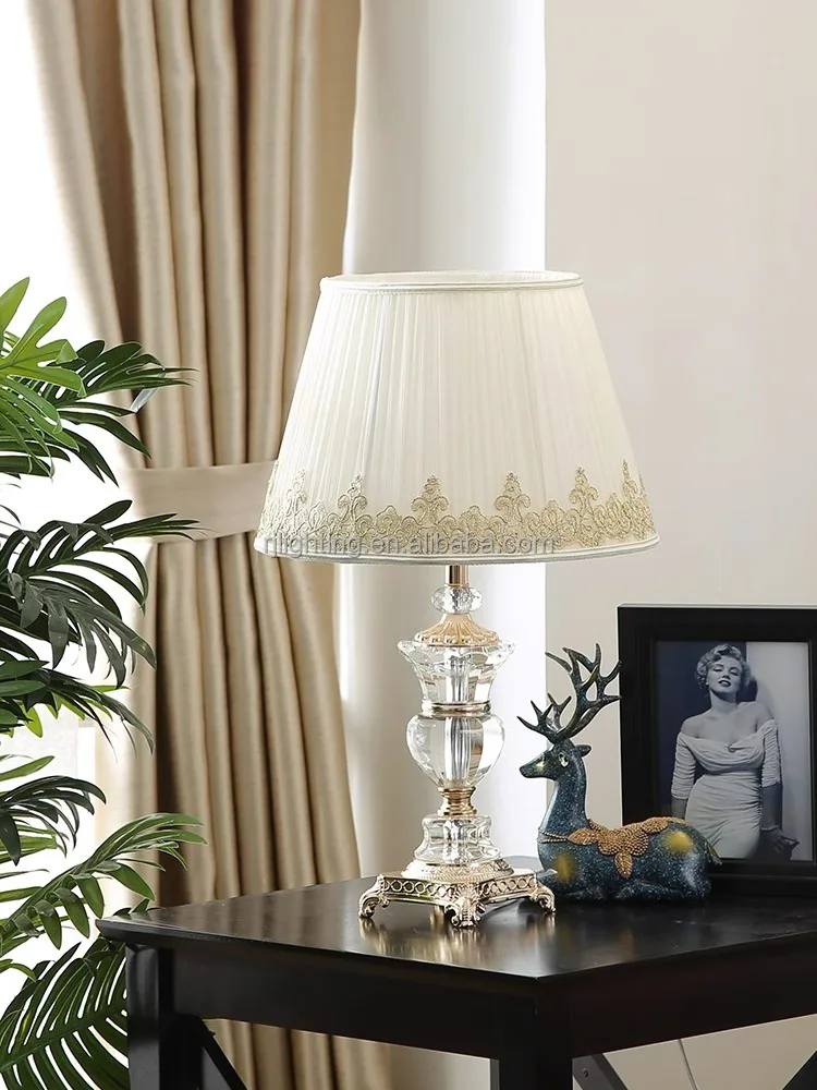 Table Lamp Fabric Lampshade Zinc Alloy Led Crystal European Room Designer Living Room Bedroom Decorative Luxury Romantic 10 90