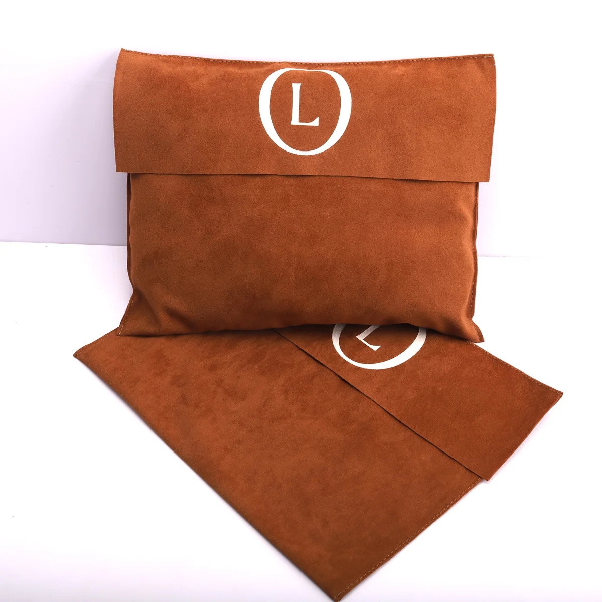 High Quality Brown Velvet Envelope Dust Bag For Handbag Custom Logo Printed Faux Suede Wallet Laptop Packing Dust Pouch