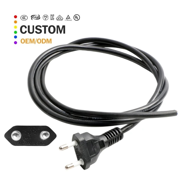 Brazil Factory Custom 16A 250V 2 Pin Europe Plug To 2 Wire Stripped Extension Power Cord