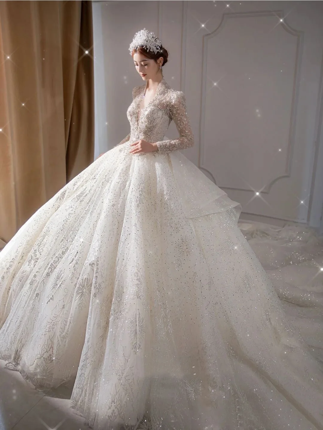 SUNNY Bride Main Yarn Shoulder Large Size Sweet Wedding Dresses