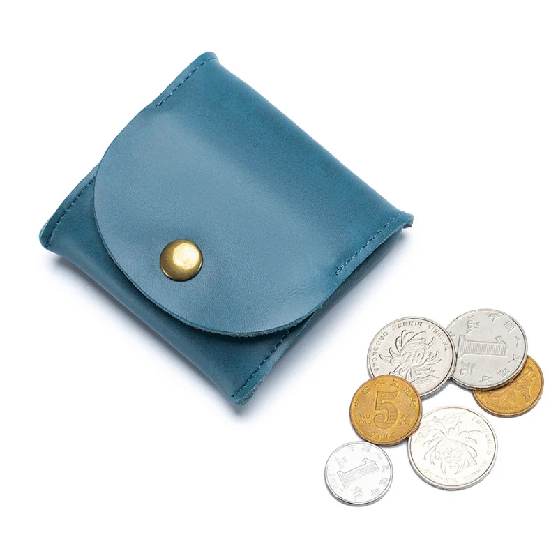 Genuine Cowhide Leather Coin Pouch Square Snap Compact Headphone Earpods Case Bag Cable Organizer Mini Promotional Business Gift