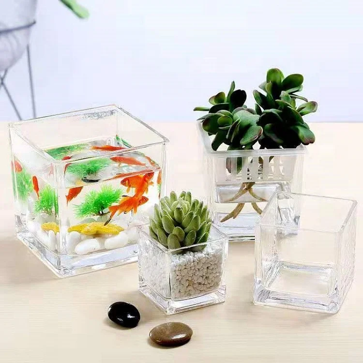 2024 Multi-size Clear Glass Vase Decorative Centerpiece for Home/Cubed Flower Glass Vase