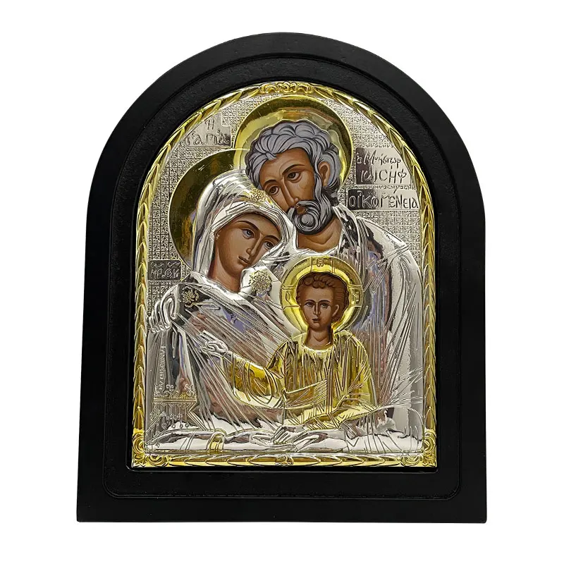 HT Wonderful Gift for Believers Orthodox Handmade Metal Craft Engraving Gold Plated Whole Family Icon with Gift Box