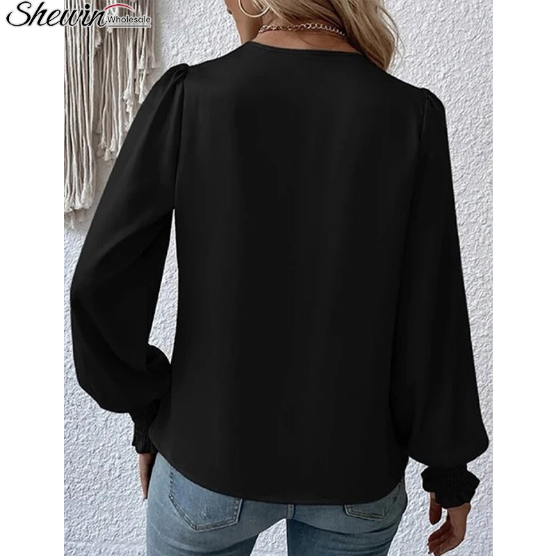 Оптовая продажа модная дизайнерская трикотажная шифоновая повседневная женская блузка с цветочным принтом и рюшами элегантная длинным рукавом