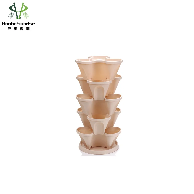 Gardening Stackable Planter Strawberry Planter Tower 5 Tier Herb  Tower Stackable Plastic Flower Pots