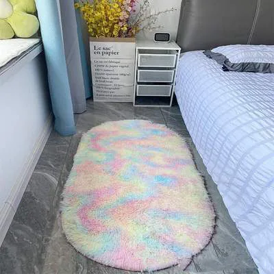 Ultra Soft Fluffy Bedroom Rugs Oval Beige Fluffy Rugs for Bedroom Small Throw Rugs Kids Room Carpet