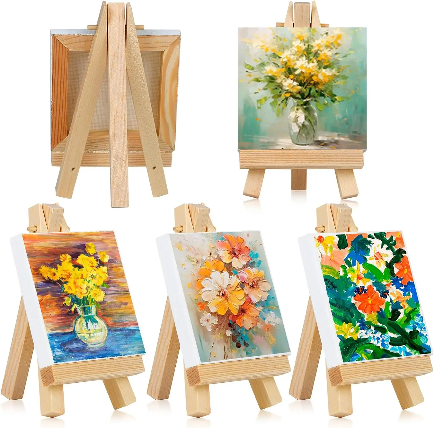 small5x7cm,6x8cm Stretched Mini Canvases Small Painting Canvas with Mini Easel Art Canvases for Painting with Wood Display Easel