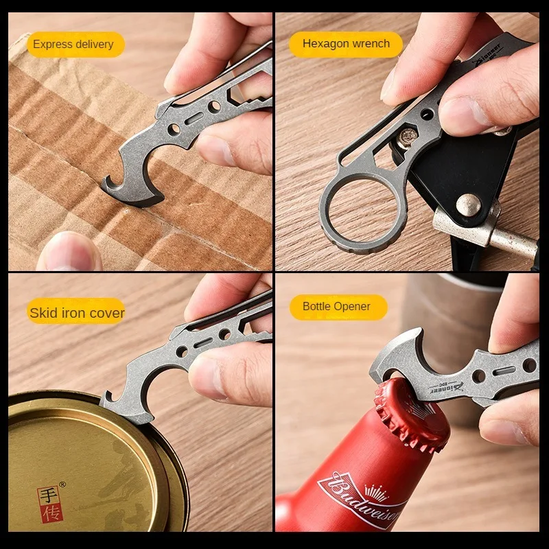 2024 edc titanium alloy crowbar Multifunctional metal pry bar Hexagonal wrench Bottle opener Trendy play pocket tool pry bar