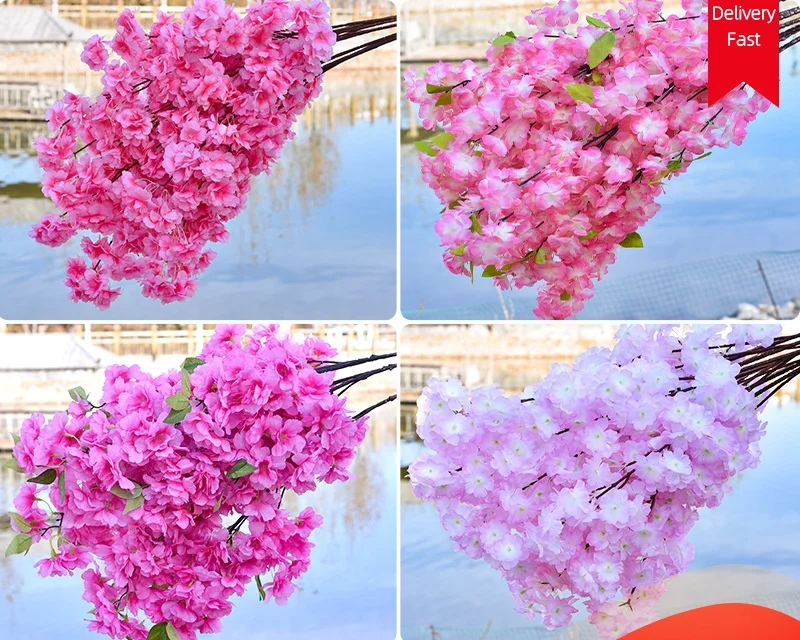 Hot Selling Different Types Silk Artificial Sakura Flower Wedding Décor Cherry Tree Plum Peach Blossom Decorative Flowers Plants