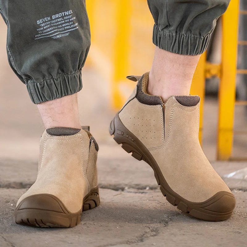 SAFENDER Most Popular Suede Leather Black Anti Puncture Wearable Safety Shoes With Steel Toe