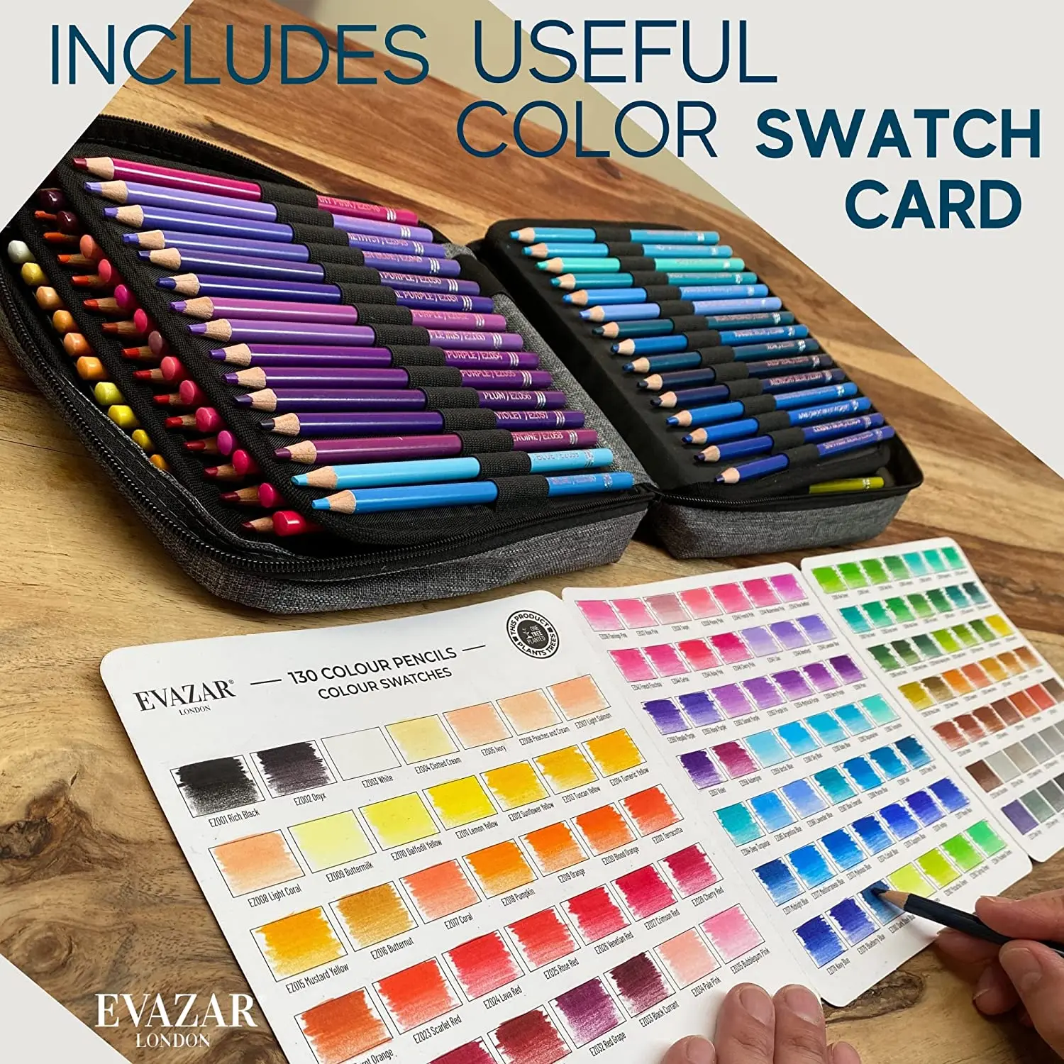 EVAZAR London Colored Pencils 130 colors Coloring Pencil Set in portable case for artist drawing
