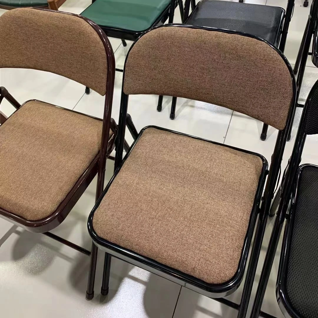  Black metal stackable folding chair office depart white green beige blue fabric pu