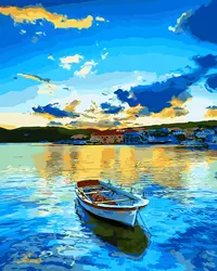Blue Lake Sky Boat Landscape DIY Acrylic Painting By Numbers Hand-painted Drawing