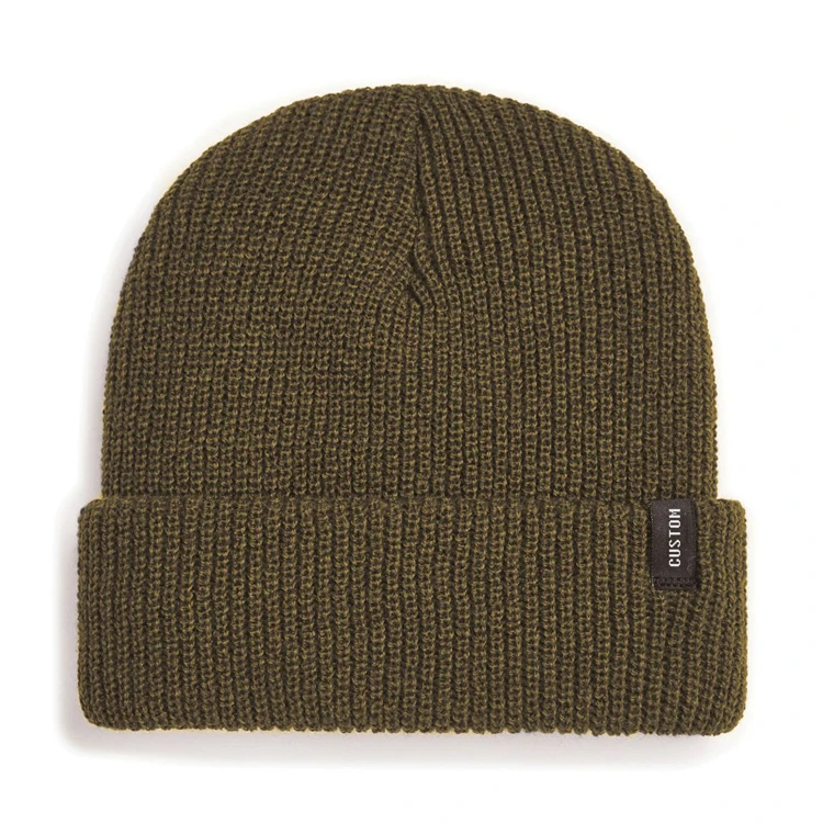 Wholesale Custom Beanie Woven Label 100% Acrylic Light Heather Grey Knitted Beanie Winter Hat For Men