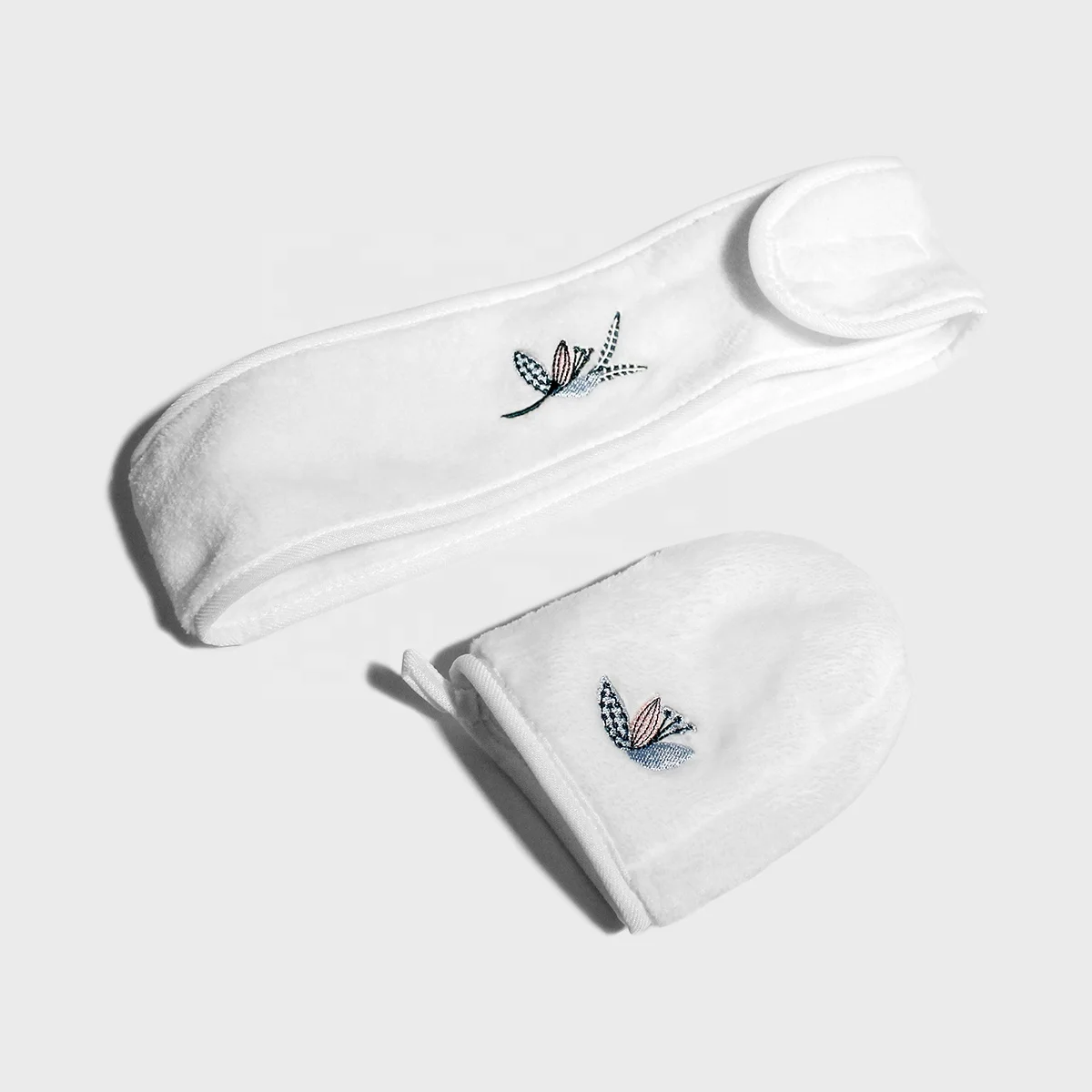 RPET Microfiber Promotional Item Makeup Remover Mitt Glove Scrubber Embroidery Logo Bath Body Exfoliating Glove