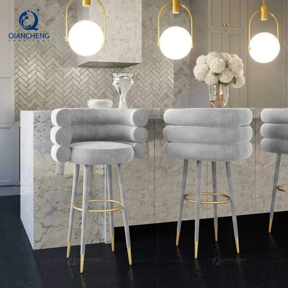 Pu Faux Leather High Bench Bar Stool Dining Kitchen Restaurant Contemporary Design Soft Velvet Counter Chair With Back High