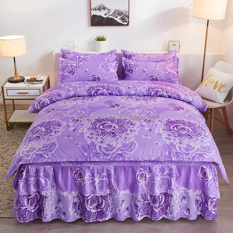 Bed skirt Floral Fitted Sheet Graceful Bedspread Lace Fitted Sheet Bedroom Bed Cover Skirt