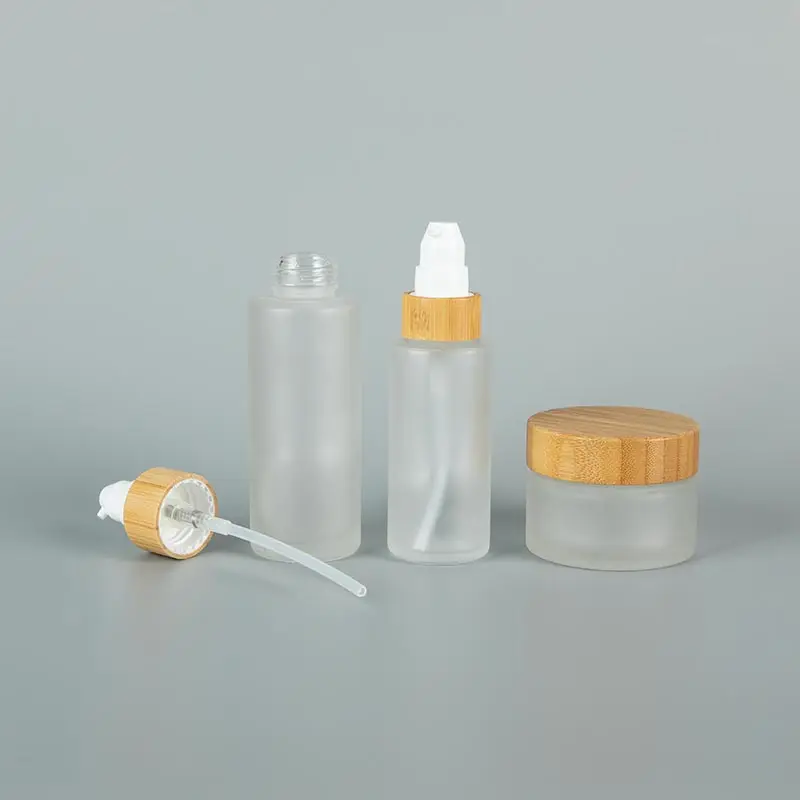 30ml 50ml 100ml 120ml 150ml Wholesale Frosted Empty Cosmetic Sets Glass Serum Lotion Bottle with Treatment pump
