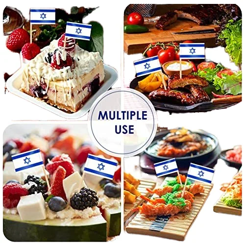 Israel Disposable Toothpicks with Custom Length Eco-Friendly Printed Paper and Wood Flags for Food and Party Use