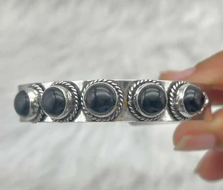 Браслет-манжета из натурального черного оникса серебристый 925 черный оникс серебряный браслет ручной работы подарок для женщин