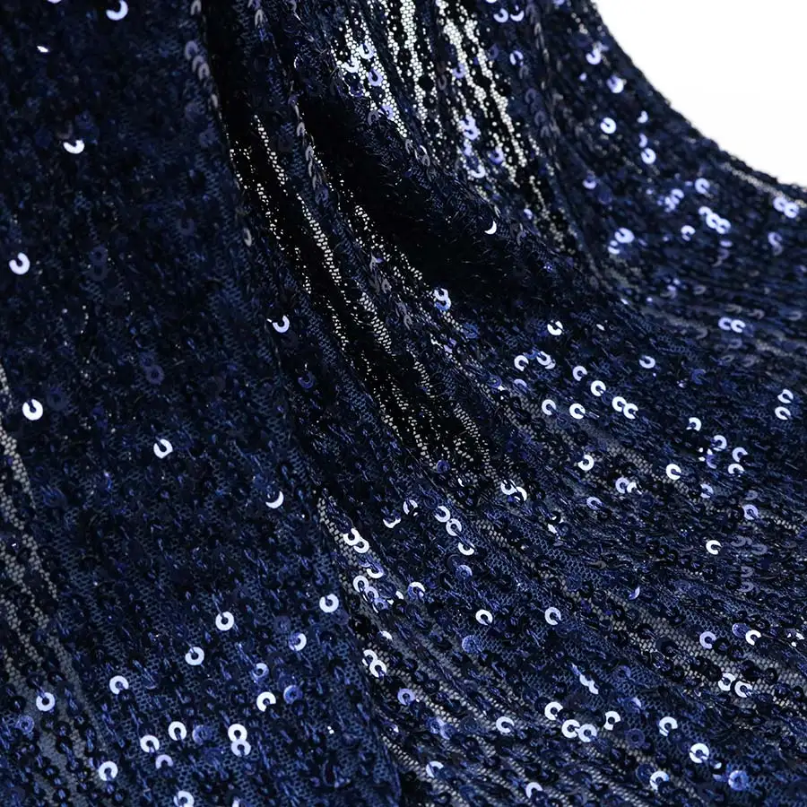 Stretch Sequin Fabric for Wedding Party Evening Dress Wholesale Ereflective Tape Stickerlue 3mm Stripe Custom Free Mesh Fabric