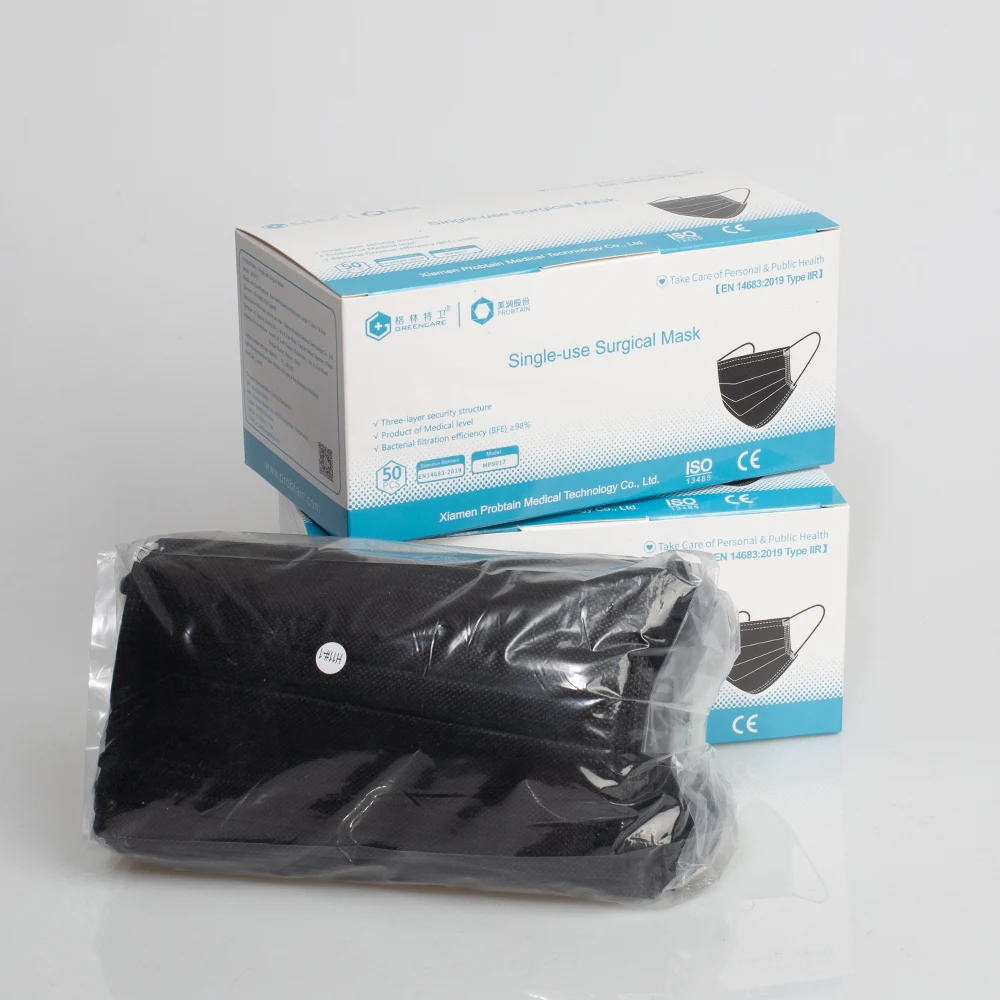 Fashion Wholesale Type IIR Black Fabric Face Mask Disposable Medical Surgical Mask Black Maschera per bambini