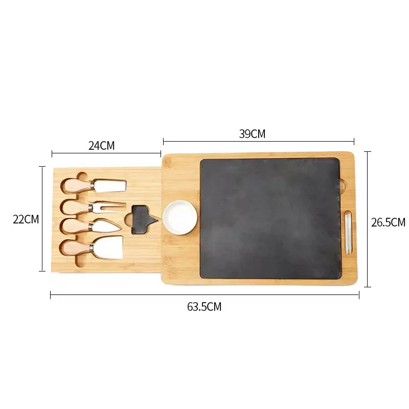 Bamboo Cheese Board Set Wooden cheese board with chalk cutter 4-piece cheese tray set