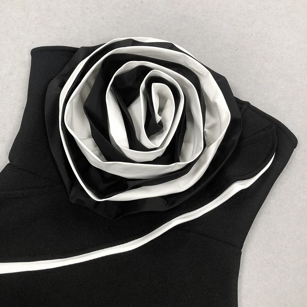New Women Celebrity Sexy Strapless Backless Flower Black Maxi Long Bodycon Bandage Dress 2024 Elegant Evening Club Party Outfit