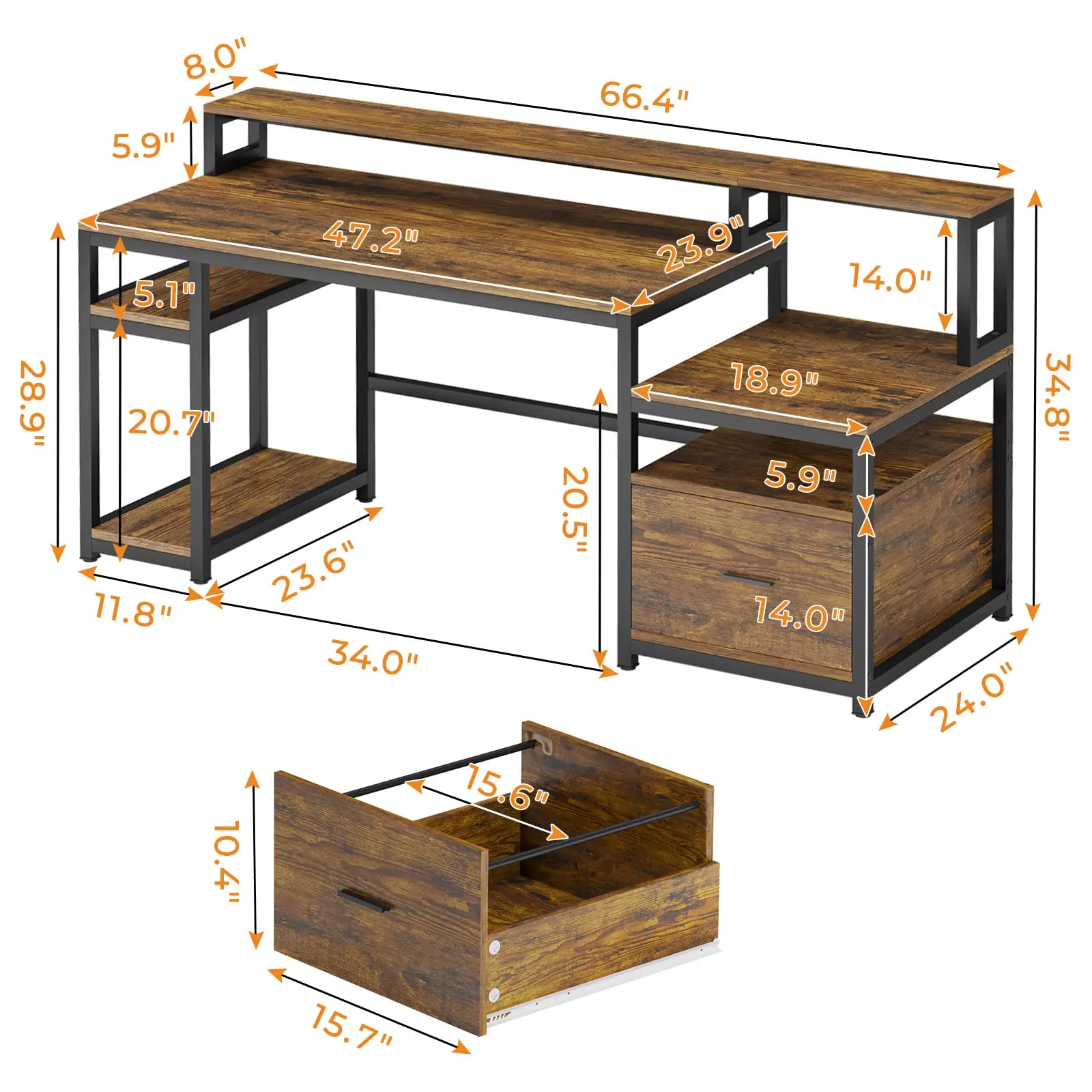 Modern Office Furniture Large Computer Desk with Hutch Printer Cabinet and Monitor Shelf  Studying Table Desk for PC