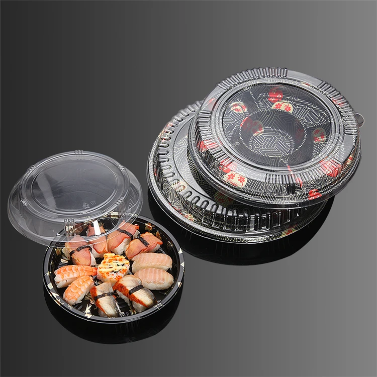 Wholesale Eco-products Renewable Round Plastic Sushi Containers With Lid Customized Take Out Plastic  Sushi Box