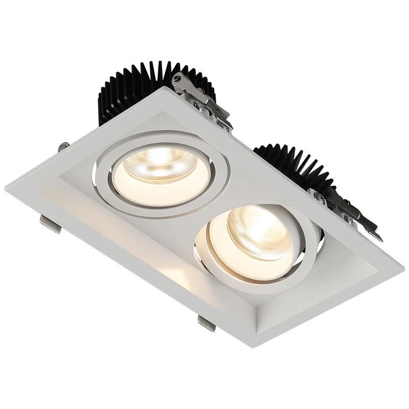 Rectangular Recessed LED COB 7W*2 Ceiling Double Head Adjustable Indoor Hotel Downlight Grille Light