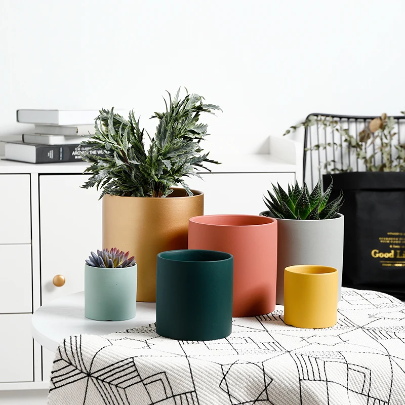 Nordic simple design round cylinder ceramic bonsai pot home garden indoor bulk flower pots for plants