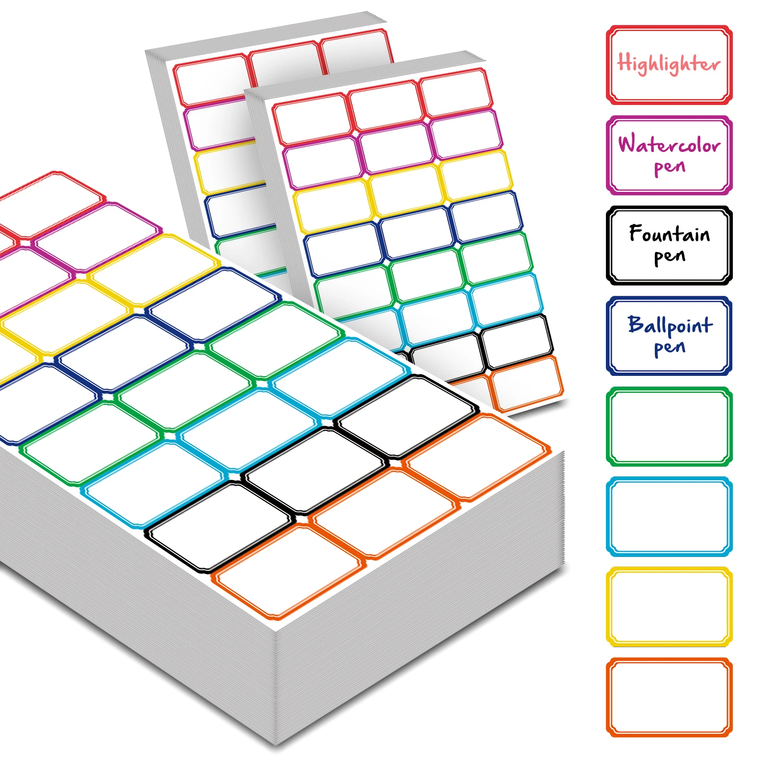 1200 Labels 8 Colors Blank Writable & Printable Self-Adhesive Name Badge Labels Stickers, Colorful Border Tags For Office.