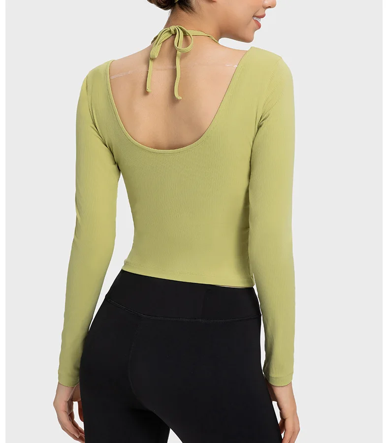 Womens long sleeve dance yoga solid soccer shirt t-shirt quick drying running elastic top yoga wear