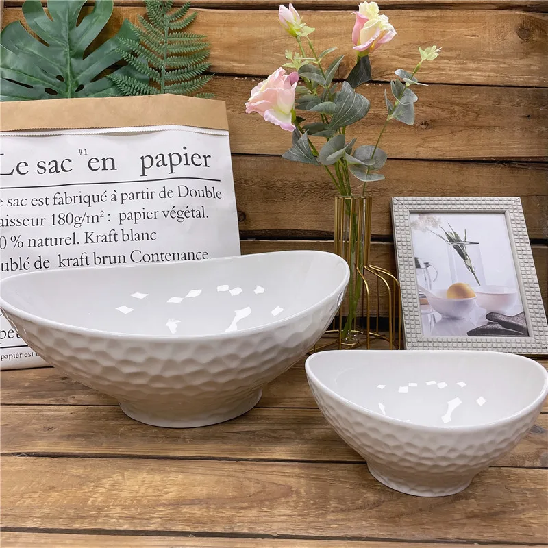 Керамическая Фарфоровая столовая чаша, чаша для салата, супа, овальной формы, керамические чаши