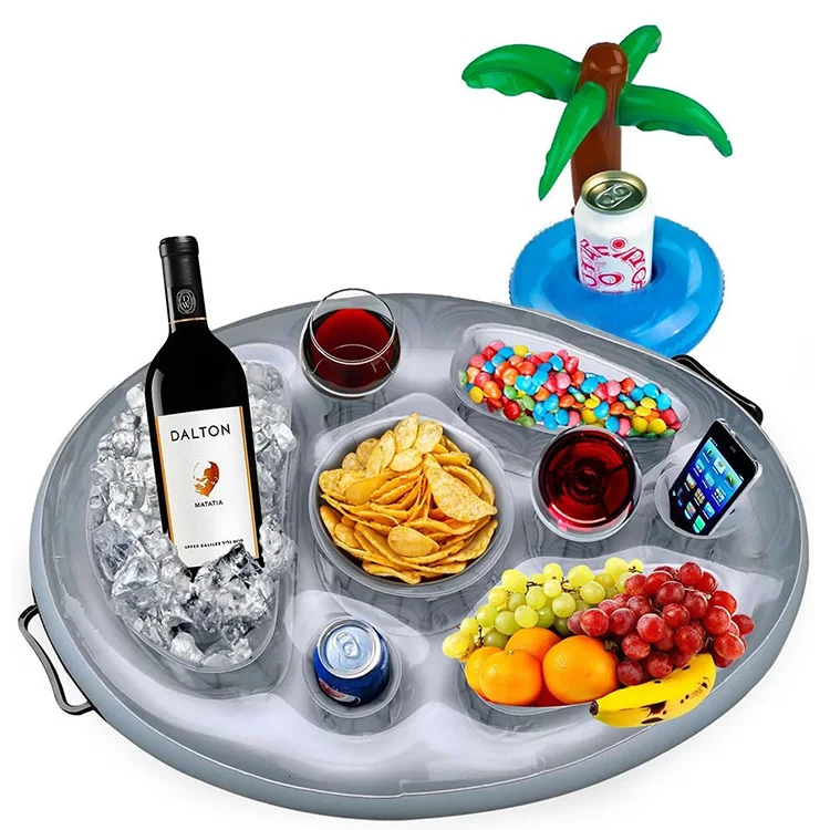 2024 Hot selling PVC inflatable transparent beverage rack, multifunctional water float cup rack, swimming pool cushion
