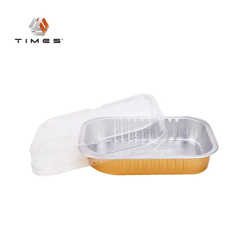 320ml Recyclable food grade  customized  golden aluminum foil container with lid lunch boxes  pet food food package