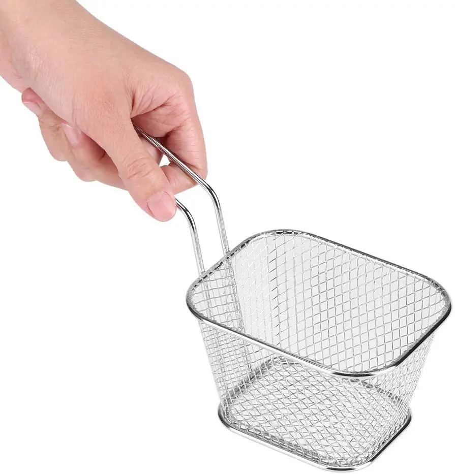 New arrivals Metal wire Mini Fry Serving Basket for Deep Fat Fryer French Fries Holder with condiment stand Oil Filter