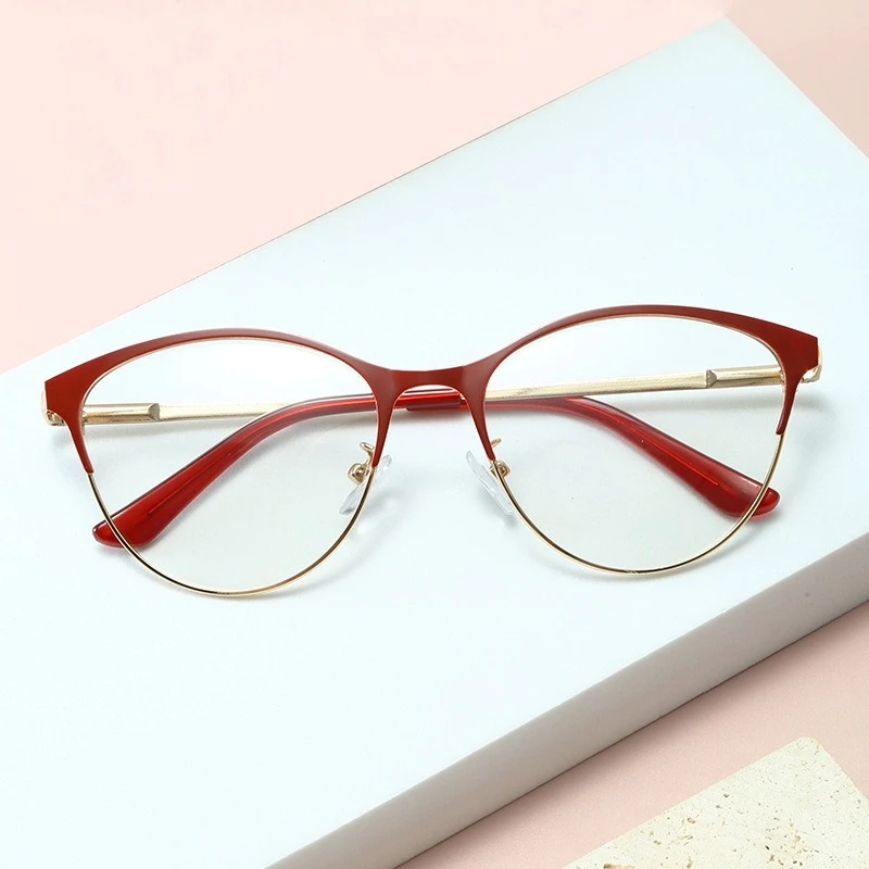 2024 New Arrival Rectangle Style Photochromic Changing Color Black Women Metal Frames Hot Selling Anti-Blue Optical Glass