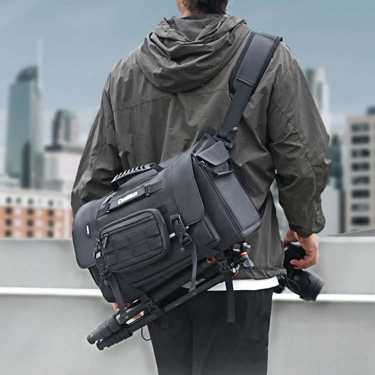 Cwatcun D115S Small Camera Bag SLR/DSLR Shoulder Bag Leather Messenger Bag Waterproof Digital Camera Bag for Sony, Canon, Nikon