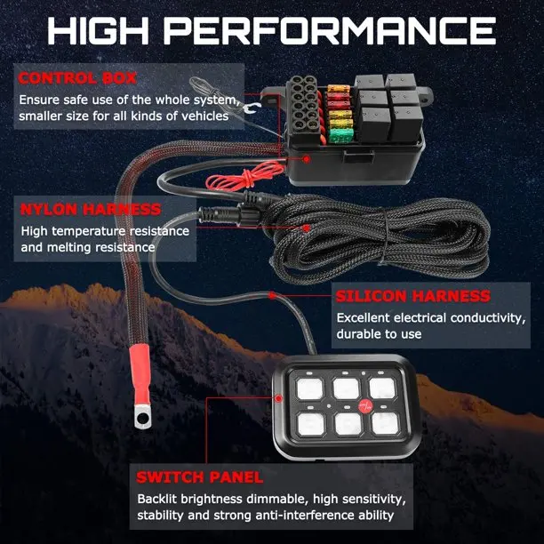 4 Gang LED Switch Panel Universal Circuit Control Relay System with Fuse Wiring Harness Automatic Dimmable ON-Off LED Switch Pod