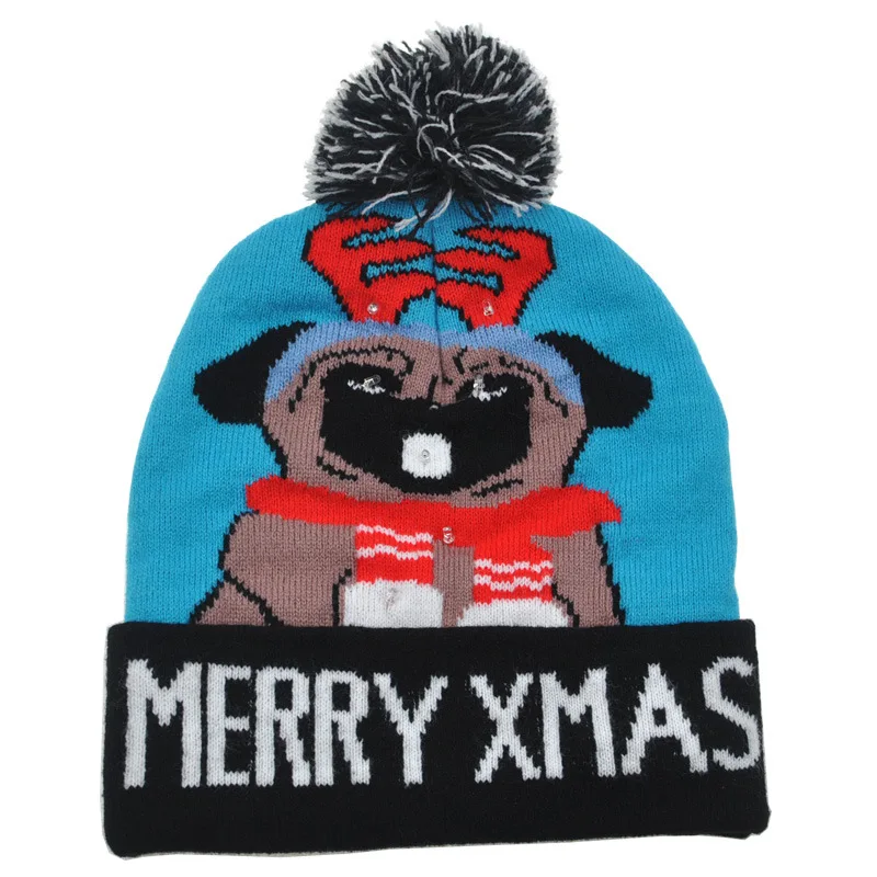 100% Acrylic Knitting beanie hat with led light inside black color LED Beanies for Christmas