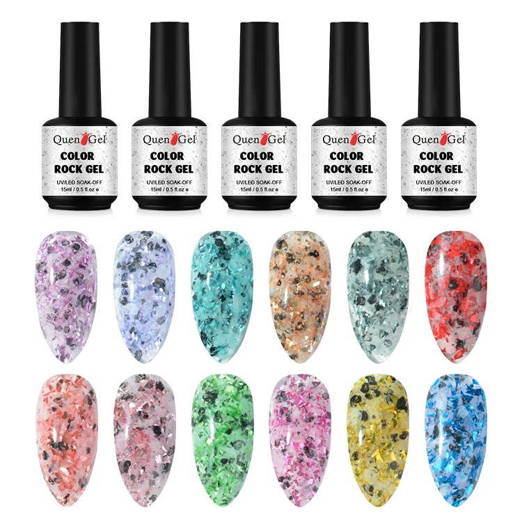 Factory Supply Professional Gel Nail Polish 12 Color Gold Blue Rock Flake Shine Gel Polish For Nails