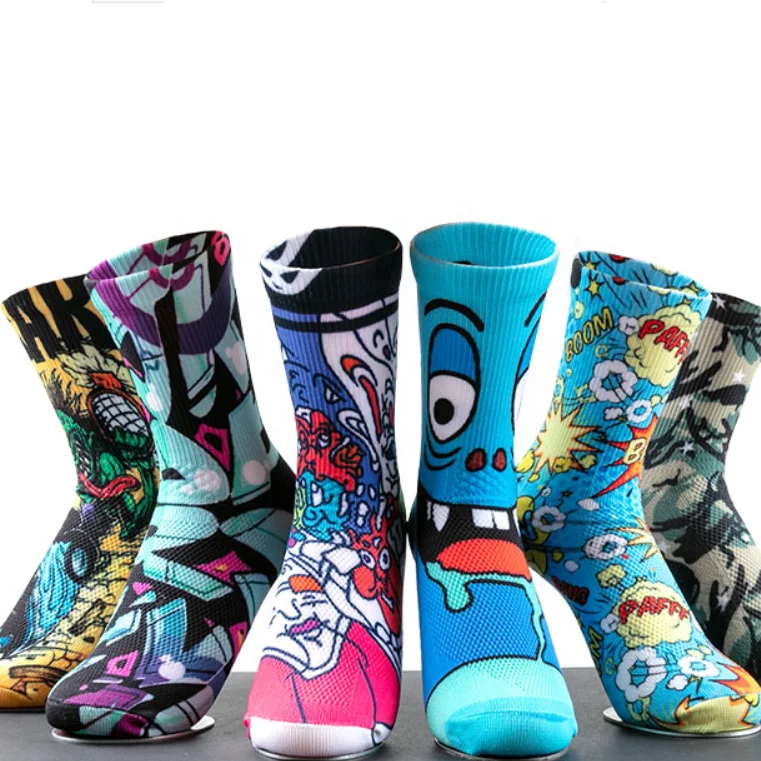 top quality 3d digital printing polyester socks print custom 360 printed socks unisex