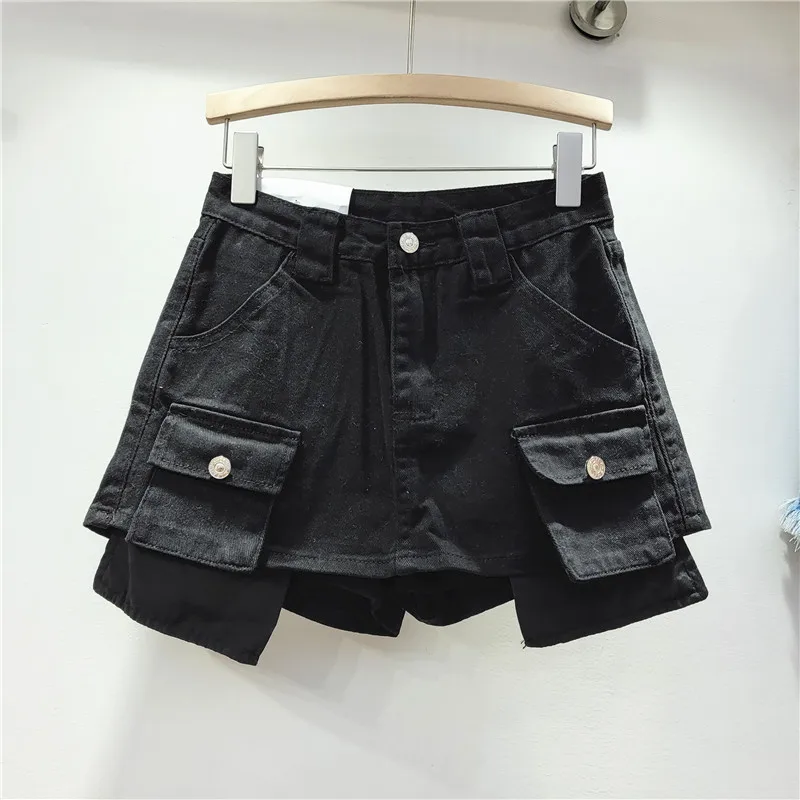 Hot sales 2023 Mini Denim Cargo Skirts Women Fashion High Waist Straight A-line Shorts Skirt