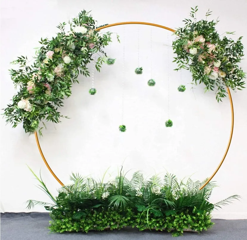 Indoor Outdoor Yellow Round Metal Wedding Favors Balloons Arch Stand For Garden Yard Party Decoration