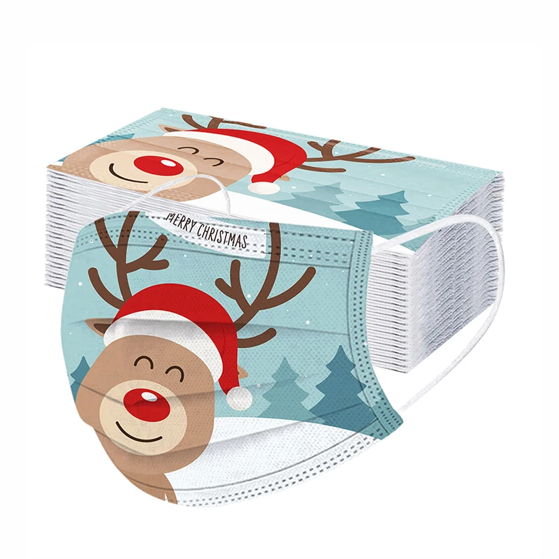 Одноразовые Рождество с принтом маски для лица, способный преодолевать Броды для взрослых 3-х слойные маски для лица повязка на голову из дышащего материала mascarillas