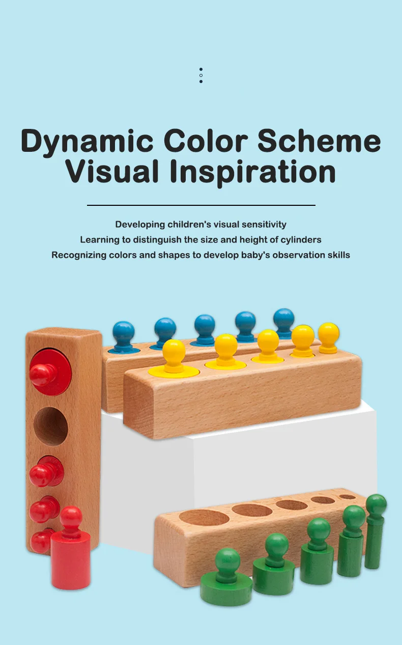 Colorful Wooden Socket Blocks Creative DIY Educational Grasp Cylinder Toy Modern Construction Cube Sets with Animal Themes