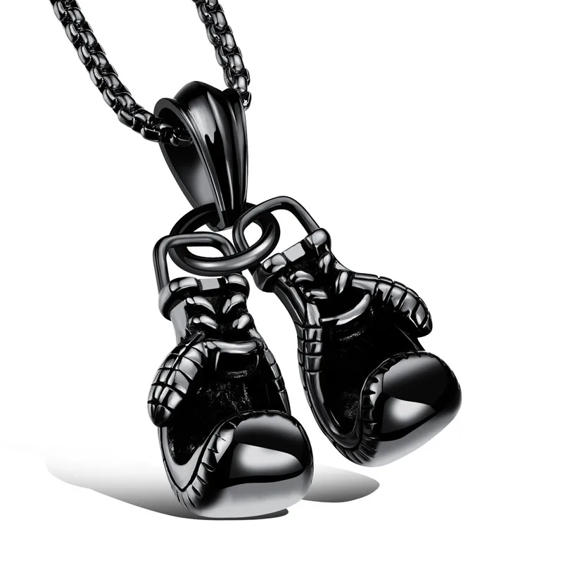Men Punk Stainless Steel Boxing Gloves Chain Pendant Necklace